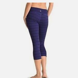 Athleta Chaturanga Purple and black Striped Crop Workout Leggings